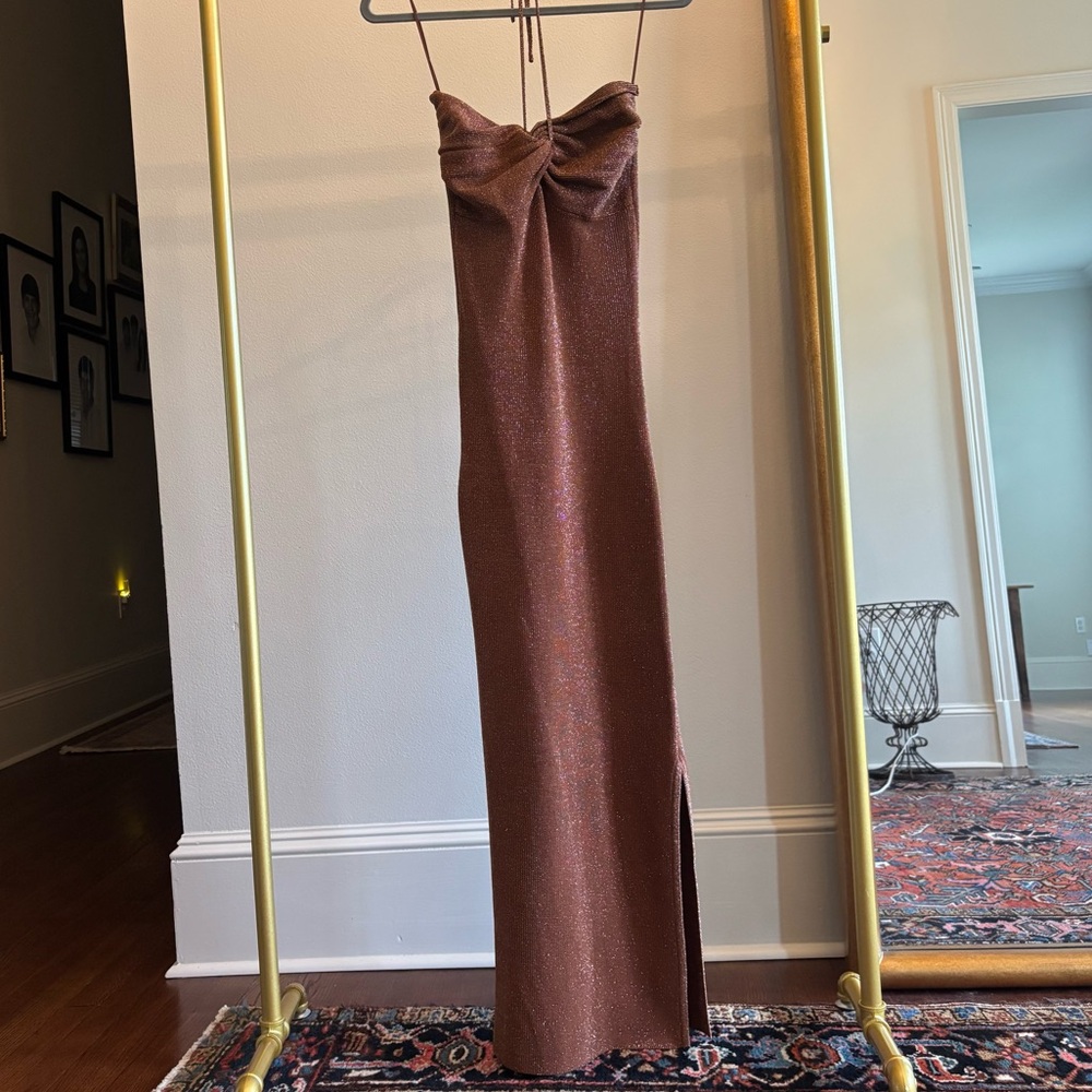 Brown Shimmer Halter Dress
